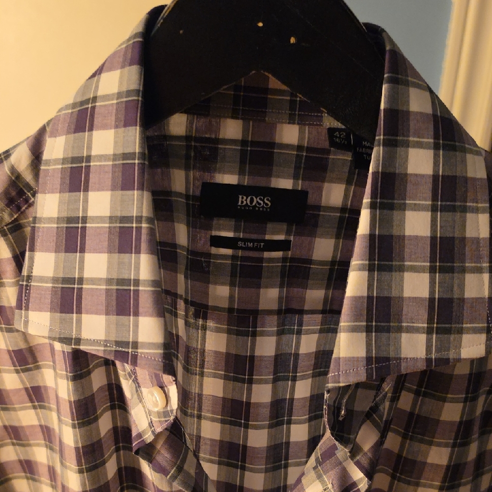 Boss Men's Casual Purple Checkered Shirt